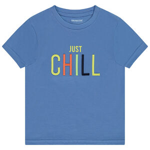 Κοντομάνικο μπλουζάκι μονόχρωμο με print και κεντημένο μήνυμα για αγόρι 