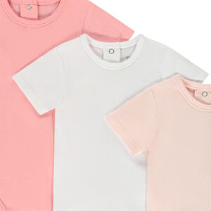 Σετ από 3 κορμάκια με κοντά μανίκια μονόχρωμα για bebe κορίτσι 