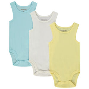 Σετ από 3 αμάνικα κορμάκια μονόχρωμα για bebe αγόρι 
