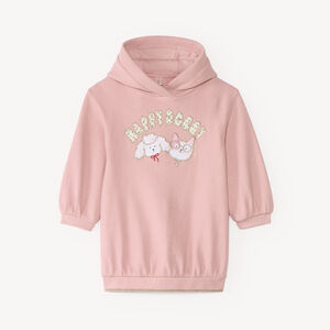 Φόρεμα sweatshirt για κορίτσι μωρού με κουκούλα και μοτίβο σκύλου και γάτας 