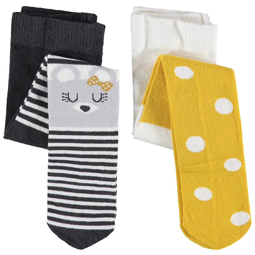 Lot de 2 collants en tricot à pois / rayures jacquard 