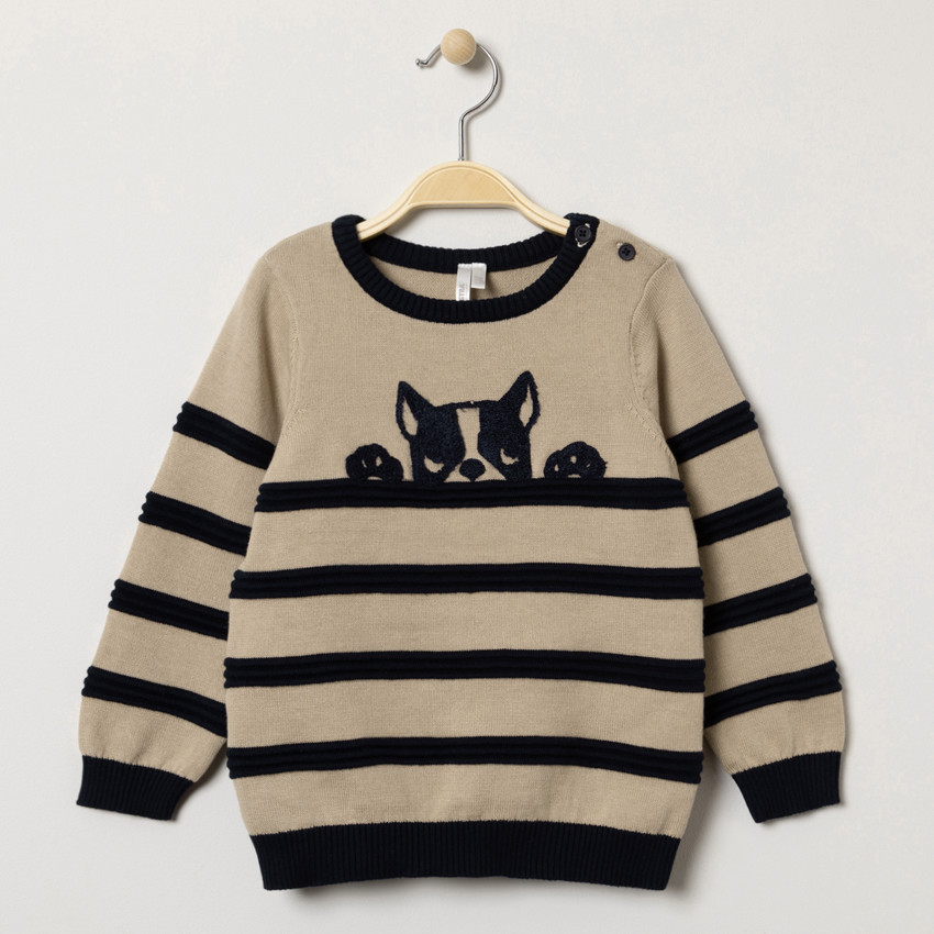 Pull en tricot à rayures et bouledogue  Additional Pull en tricot à rayures et bouledogue