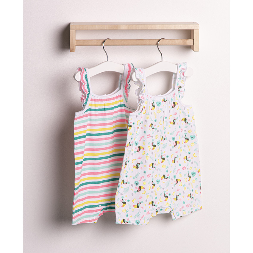 Σέτ  2 combi με τιρέντες με βολάν εμπριμέ και ριγέ 