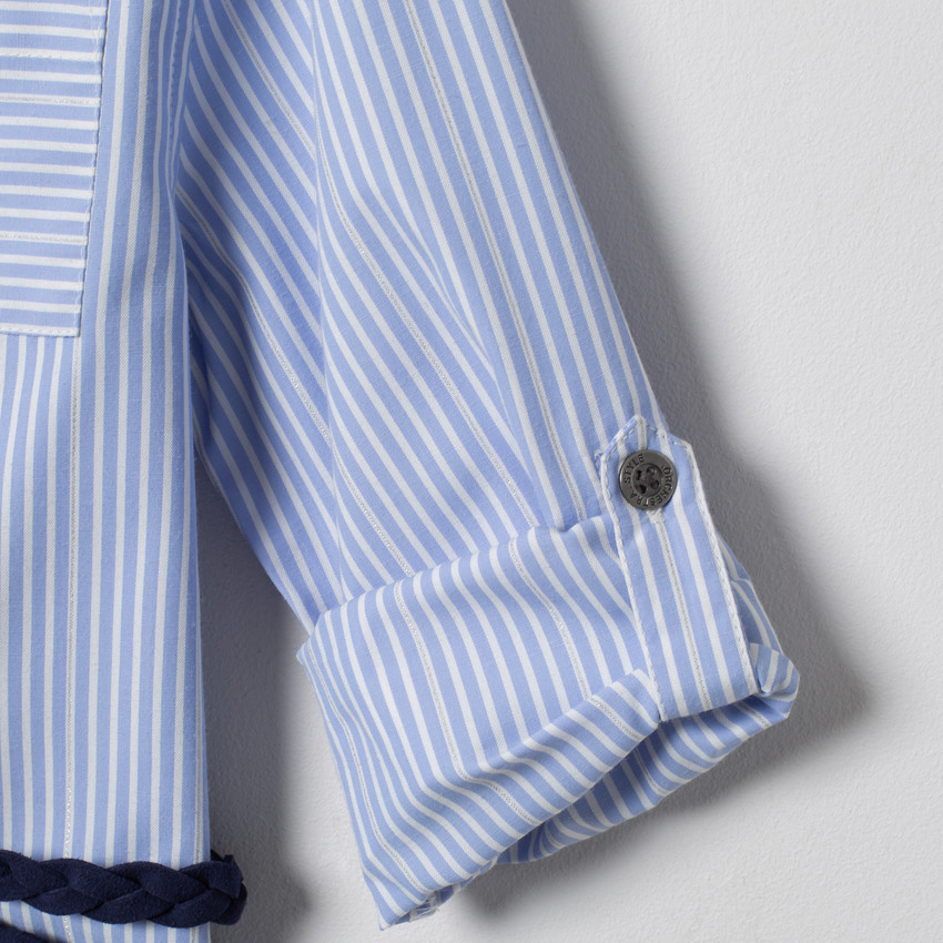 Φόρεμα πουκάμισο μακρυμάνικο ριγέ με ζώνη 