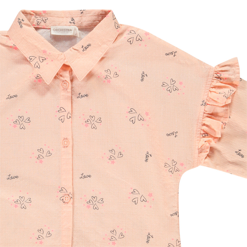 Chemise manches longues rose imprimée à nouer pour enfant fille Main Chemise manches longues rose imprimée à nouer pour enfant fille