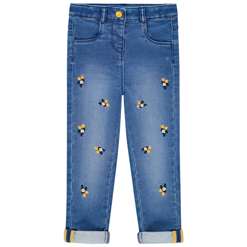 Jean délavé à fleurs brodées pour bébé fille 