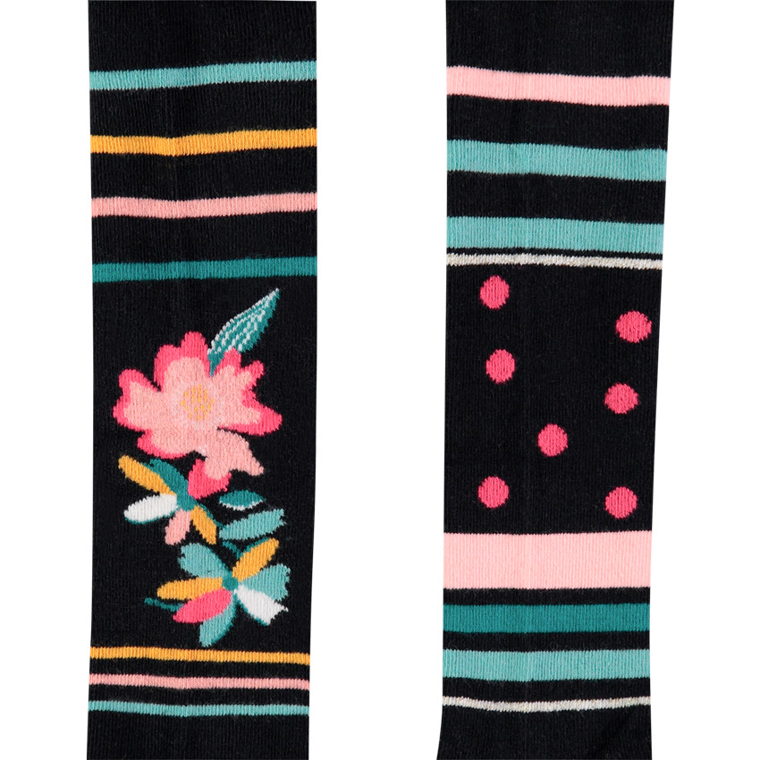 Lot de 2 collants épais à pois et fleurs en jacquard  Additional Lot de 2 collants épais à pois et fleurs en jacquard