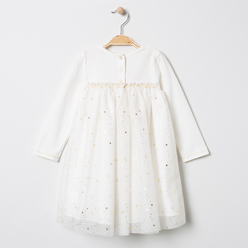 Robe manches longues à tulle et étoiles dorées  