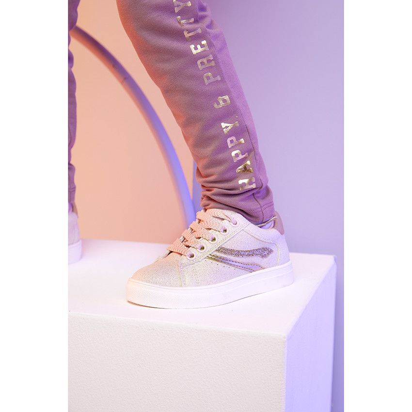 Αθλητικά παπούτσια χαμηλά ροζ με κορδόνια και φερμουάρ για κορίτσι 