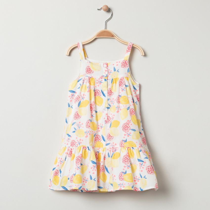 Φόρεμα με τιράντες με σχέδιο λεμόνια σε όλη την επιφάνεια 