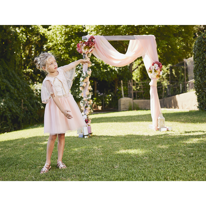 Γιορτινό φόρεμα bi-matière σε jersey και τούλι + κάπα πεταλούδα για κορίτσι 