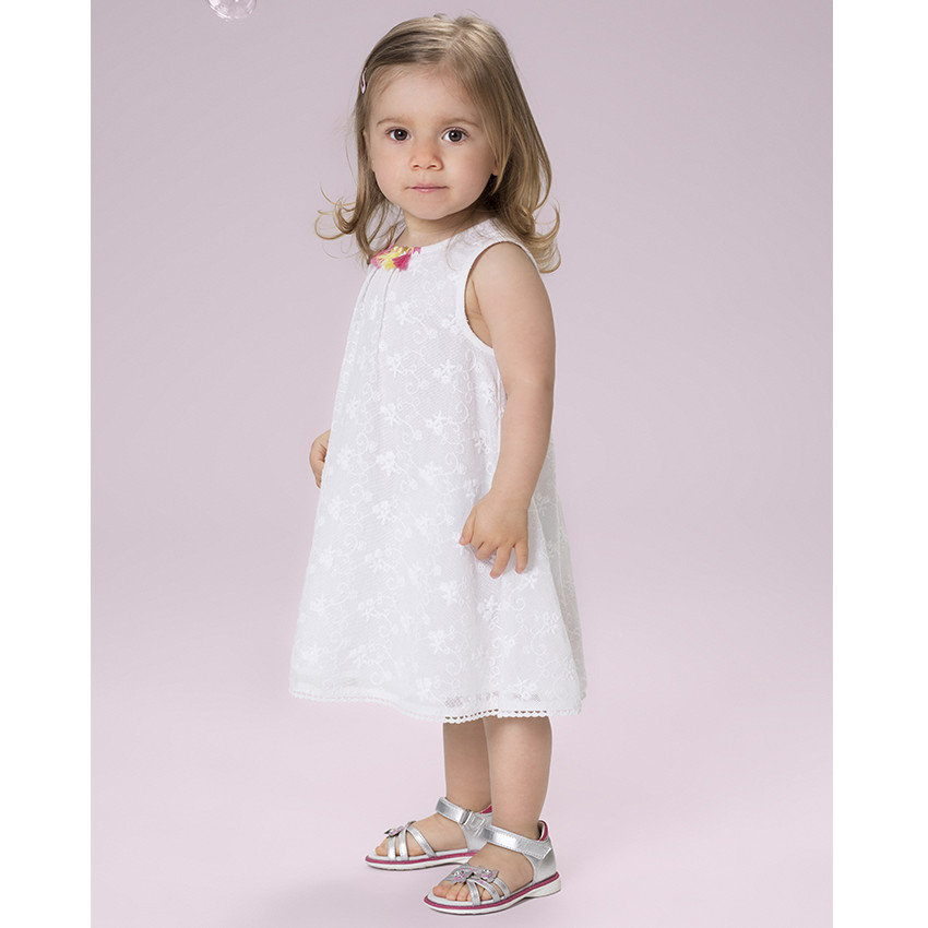 Αμάνικο φόρεμα από δαντέλα με κεντήματα και πον-πον  