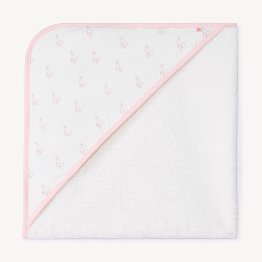 Μπουρνούζι μπάνιου διπλού υλικού με σχέδιο λαγουδάκια για μωρό κορίτσι 