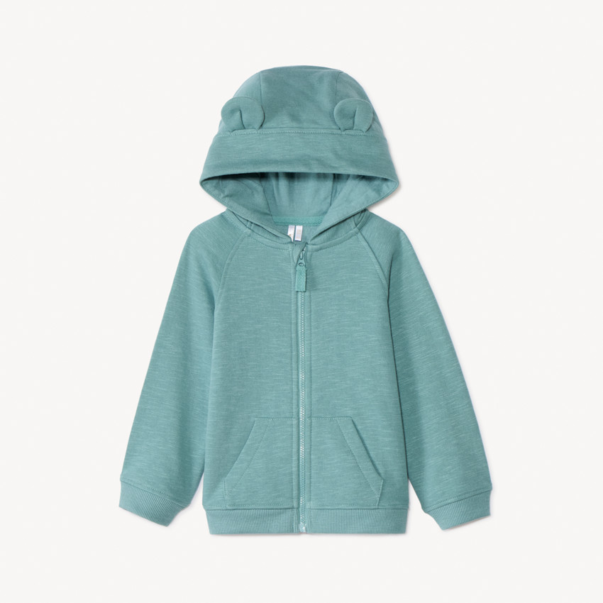 Gilet molleton uni à capuche ourson pour bébé garçon 