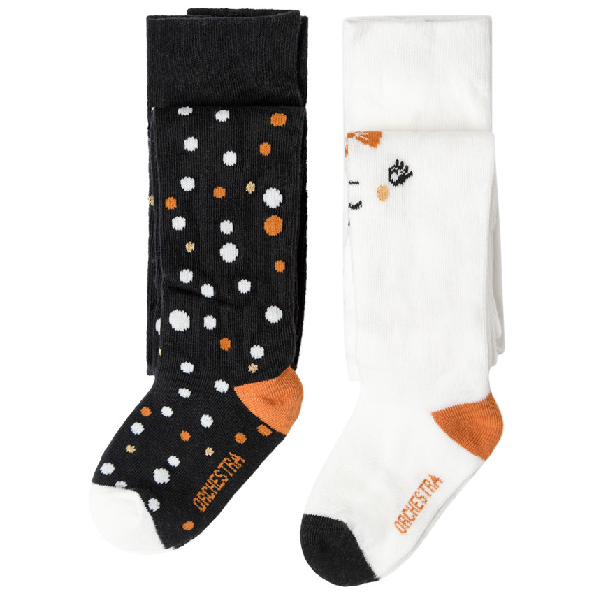 Lot de 2 collants épais à pois et personnage fantaisie 