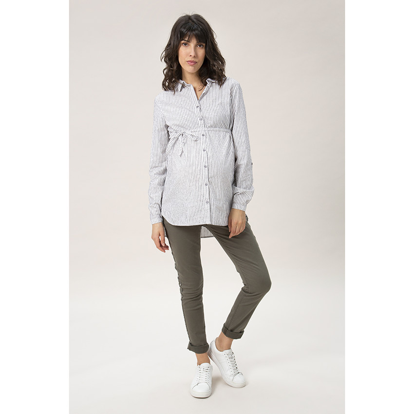 Πουκάμισο μακρυμάνικομε λεπτές ρίγες και ζψνάκι που δένει φιόγκος  