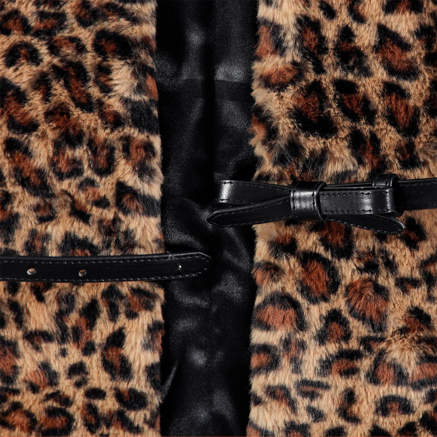 Πλεκτά - Ζακέτα από συνθετική γούνα με λεοπάρ όψη και ζώνη 