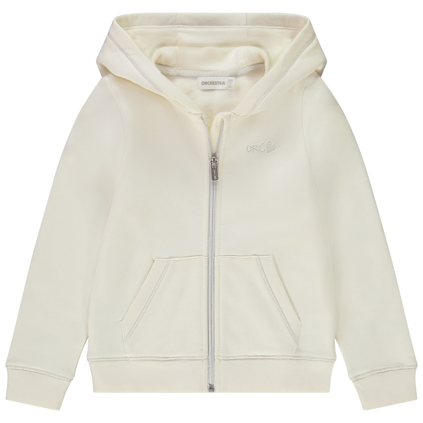 Ζακέτα με κουκούλα μονόχρωμη molleton και κεντημένη για κορίτσι 