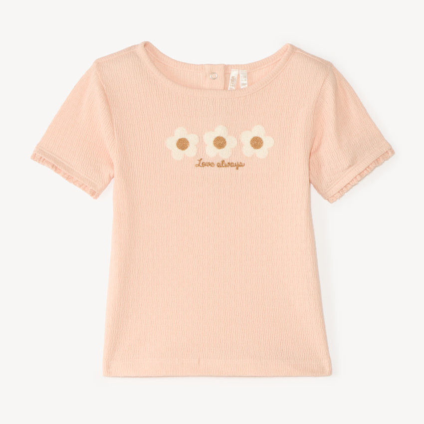 T-shirt με κοντά μανίκια για κορίτσι με κεντημένα λουλούδια 