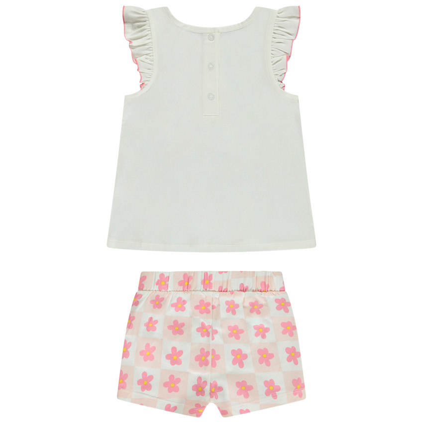 "Σέτ 2 τμχ. με σχέδιο καρό και κεντημένα λουλούδια για μωρό κορίτσι" 