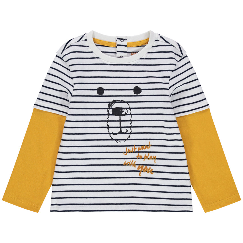 T-shirt μακρυμάνικο με οργανικό βαμβάκι effet 2 σε 1 σχέδιο ours 