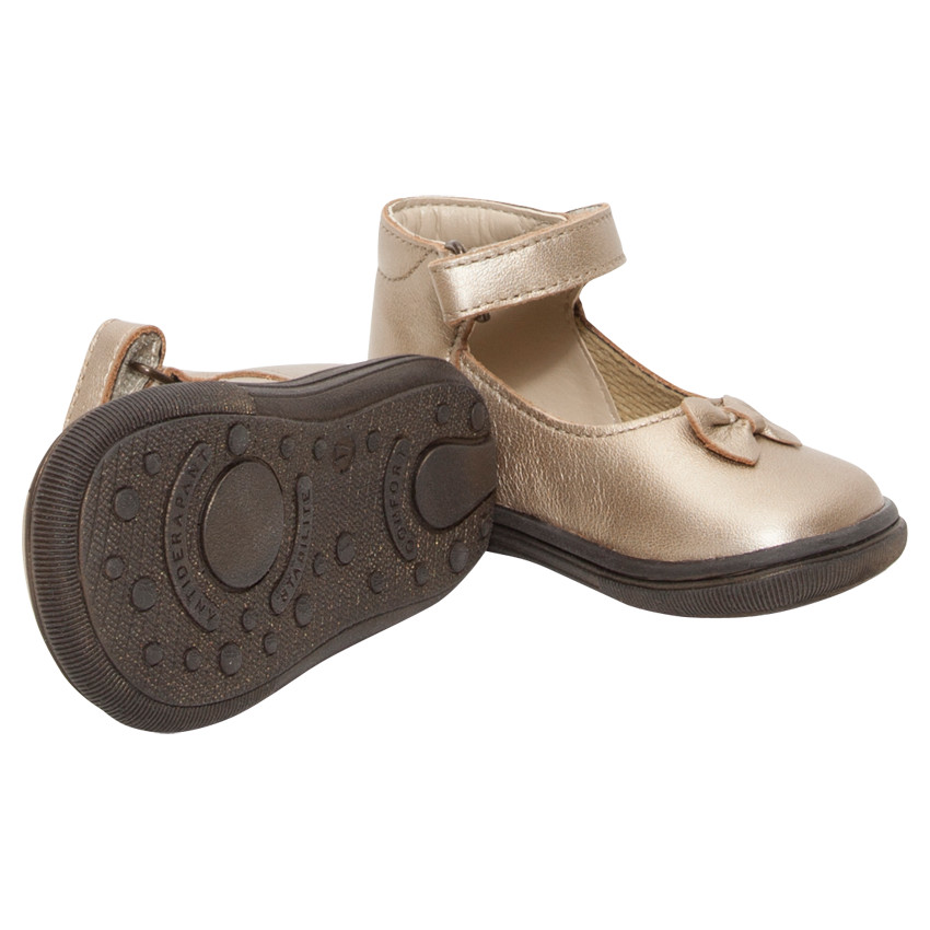 Δερμάτινα χρυσαφί παπουτσάκια με απλικέ φιόγκο 