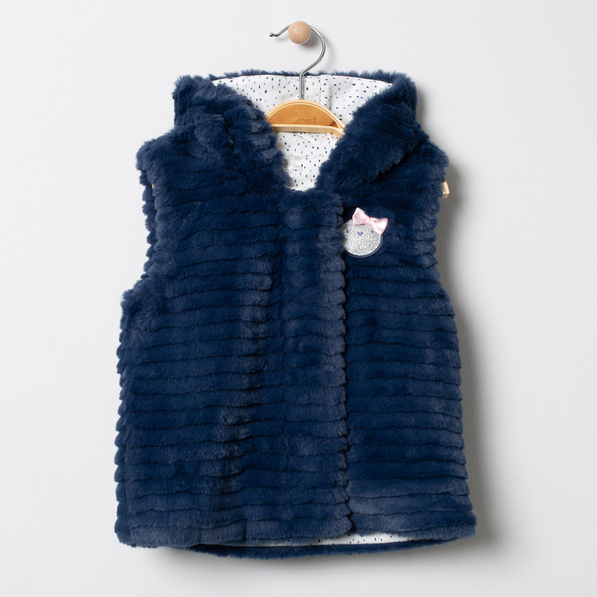 Gilet sans manches à capuche en sherpa badge lune 