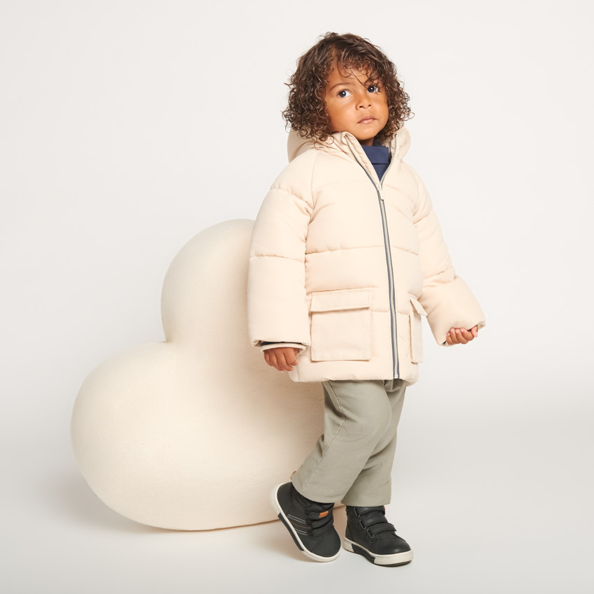 Μακριά μπουφάν με μακριά μανίκια από sherpa + κουκούλα για μωρό αγόρι 