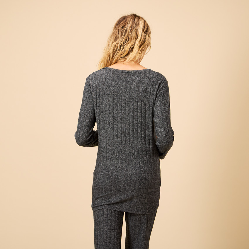 Γυναικείο Σετ Πιτζάμας 2 Τεμαχίων Με Μονόχρωμο Ριμπ Εφέ 