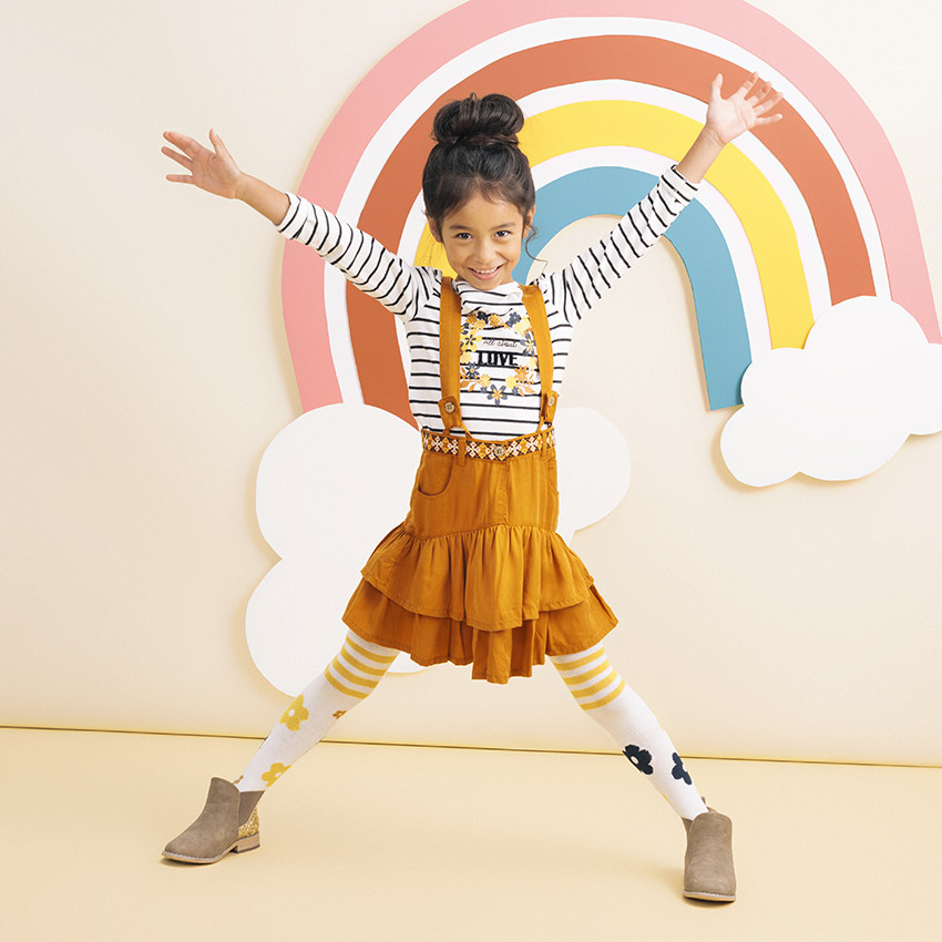 T-shirt manches longues à rayures et coeur en fleurs 