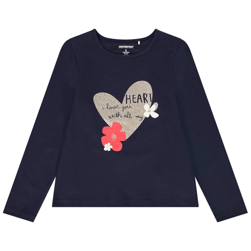 T-shirt μακρυμάνικο print glitter καρδιά για κορίτσι 