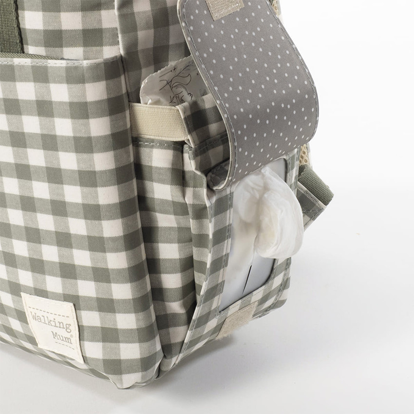 Sac à dos à langer motif carreaux Caetana stone + tapis 