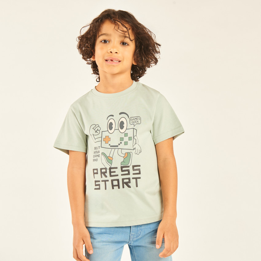 T-shirt manches courtes print et broderie fantaisie pour garçon 