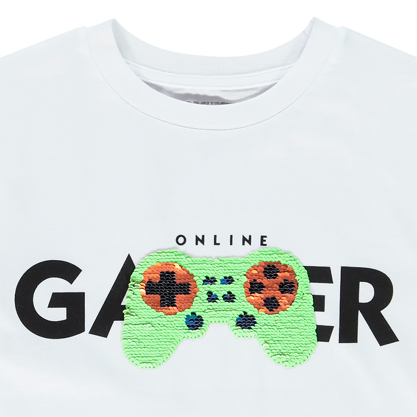 T-shirt manches courtes print et sequins magiques pour garçon Main T-shirt manches courtes print et sequins magiques pour garçon