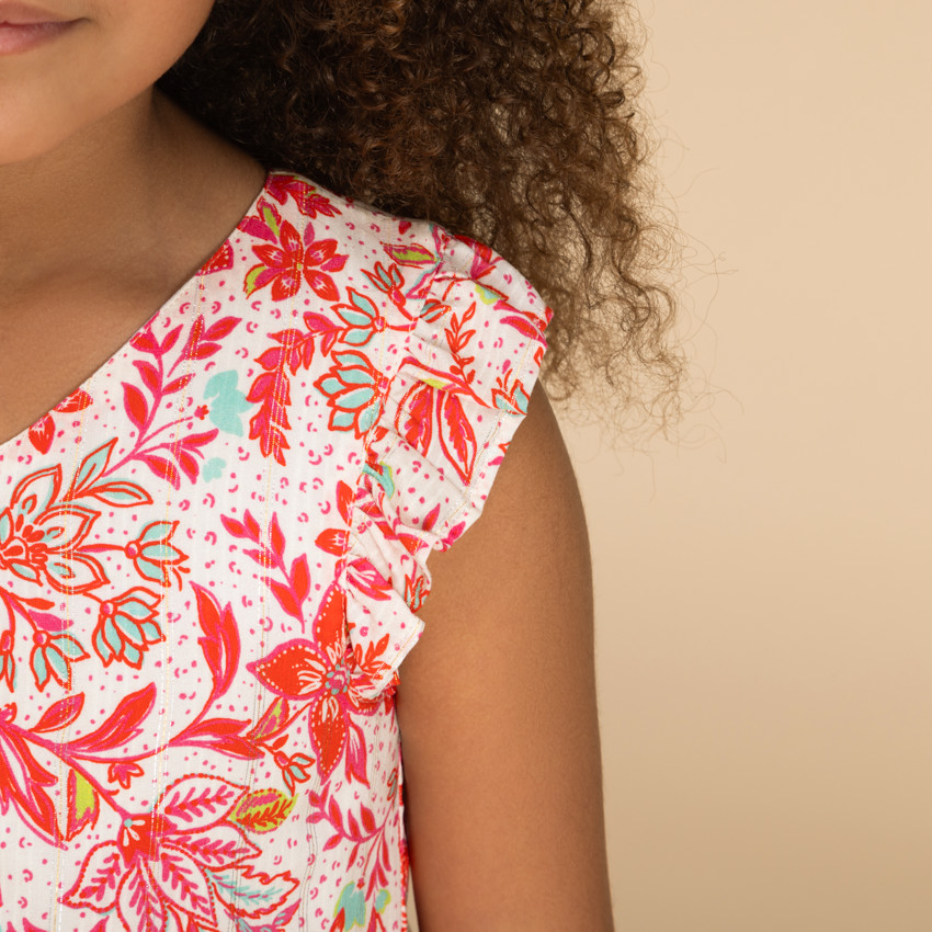 Φόρεμα με κοντά μανίκια και σχέδιο φυτών για κορίτσι 