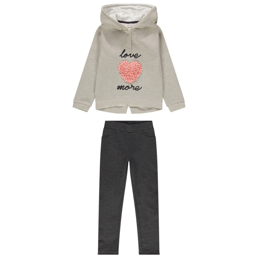 Jogging bicolore en molleton avec coeur effet pétales  