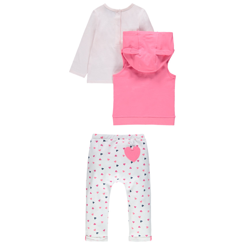 Φόρμα 3 κομματιών από βιολογικό βαμβάκι με μοτίβο καρδιές και τυπωμένα κουνελάκια 