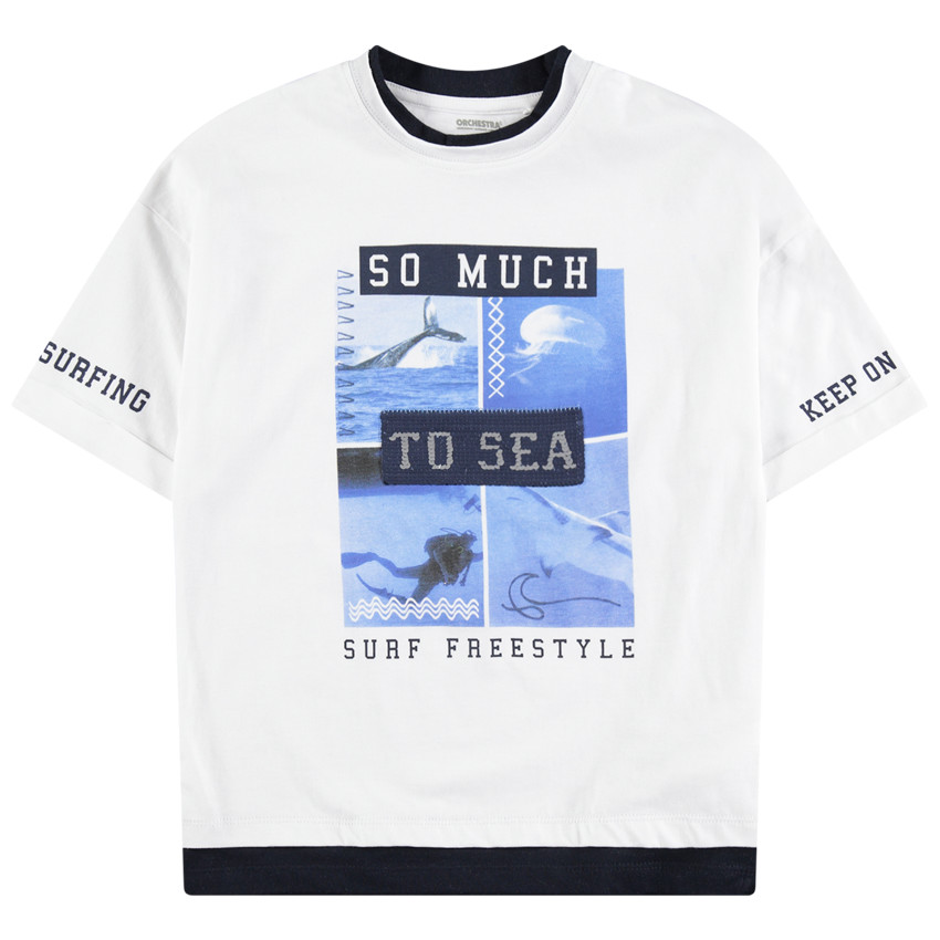 Παιδικά - Κοντομάνικη ζέρσεϊ μπλούζα με τυπωμένα τοπία και φράσεις 