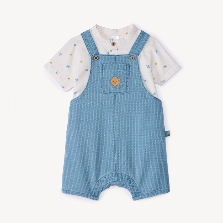 set of short-sleeved shirt and dungarees with sun pattern for baby boy 