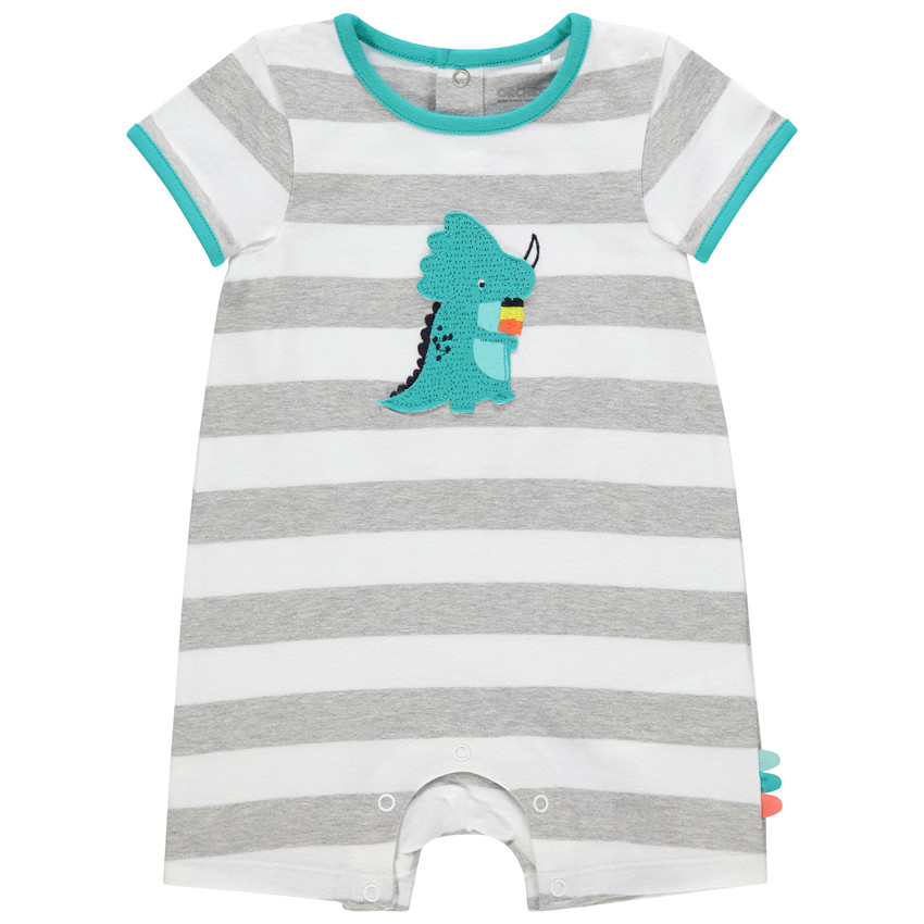 Combi κοντό ριγέ και με σχέδιο δεινόσαυρος 