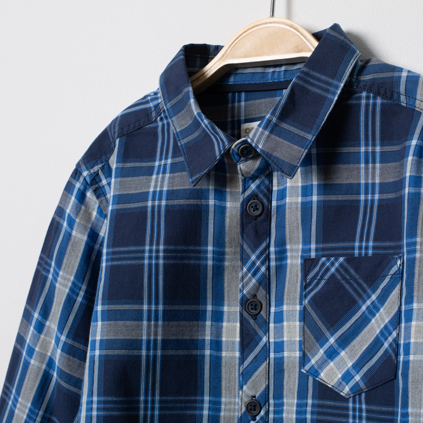 Chemise manches longues à carreaux bleus et poche  Additional Chemise manches longues à carreaux bleus et poche