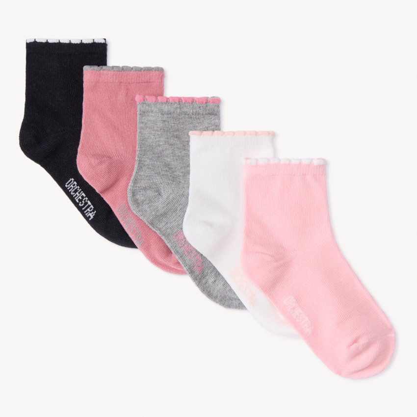 Lot de 5 paires de chaussettes unies avec détails fantaisie pour fille Main Lot de 5 paires de chaussettes unies avec détails fantaisie pour fille