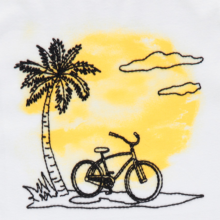 T-shirt κοντομάνικο με φοίνικες effet aquarelle Main T-shirt κοντομάνικο με φοίνικες effet aquarelle