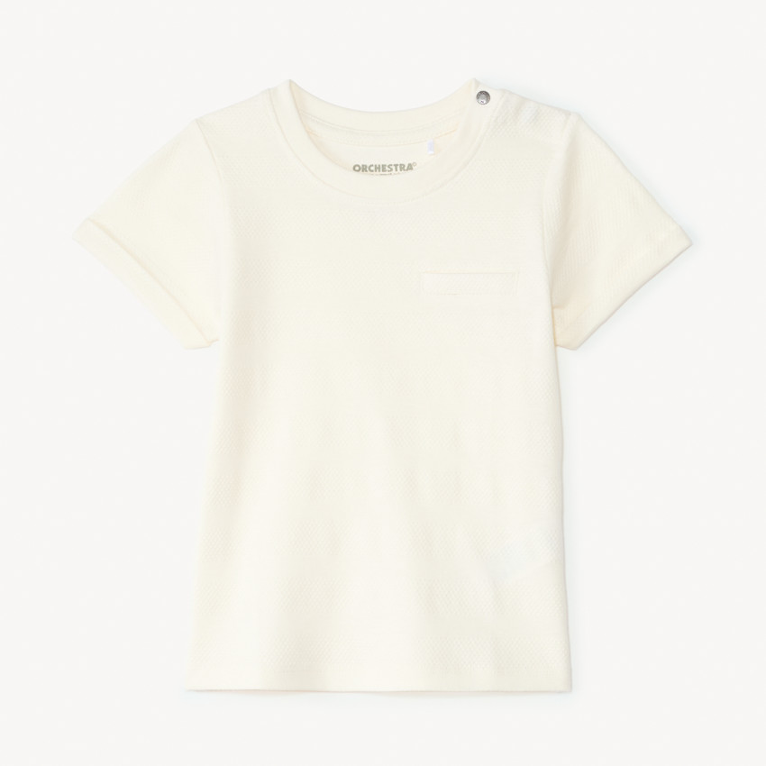 T-shirt κοντομάνικο απλό από ζέρσεϊ με εφέ ποπ κορν για μωρό αγόρι 