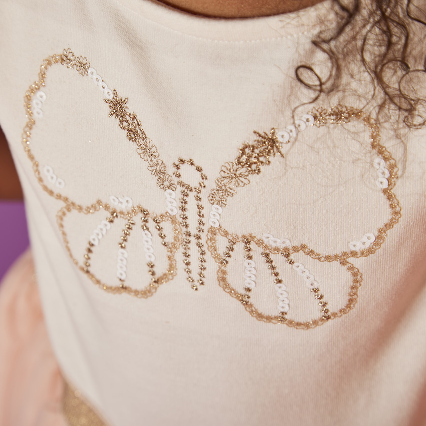 Γιορτινό φόρεμα με κάπα από τούλι effet φτερά glitter για κορίτσι 