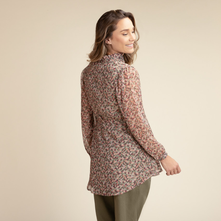 Πουκάμισο θηλασμού από βαμβακερό voile με λουλουδάτο σχέδιο 