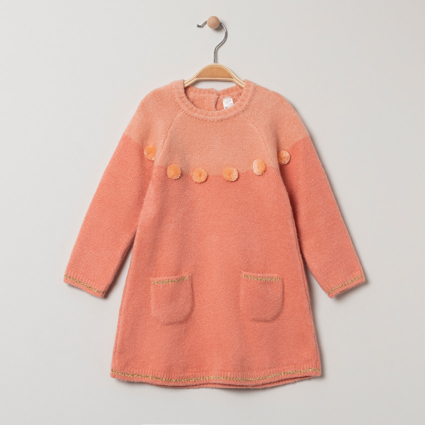 Robe manches longues en tricot à pompons et poches  Additional Robe manches longues en tricot à pompons et poches