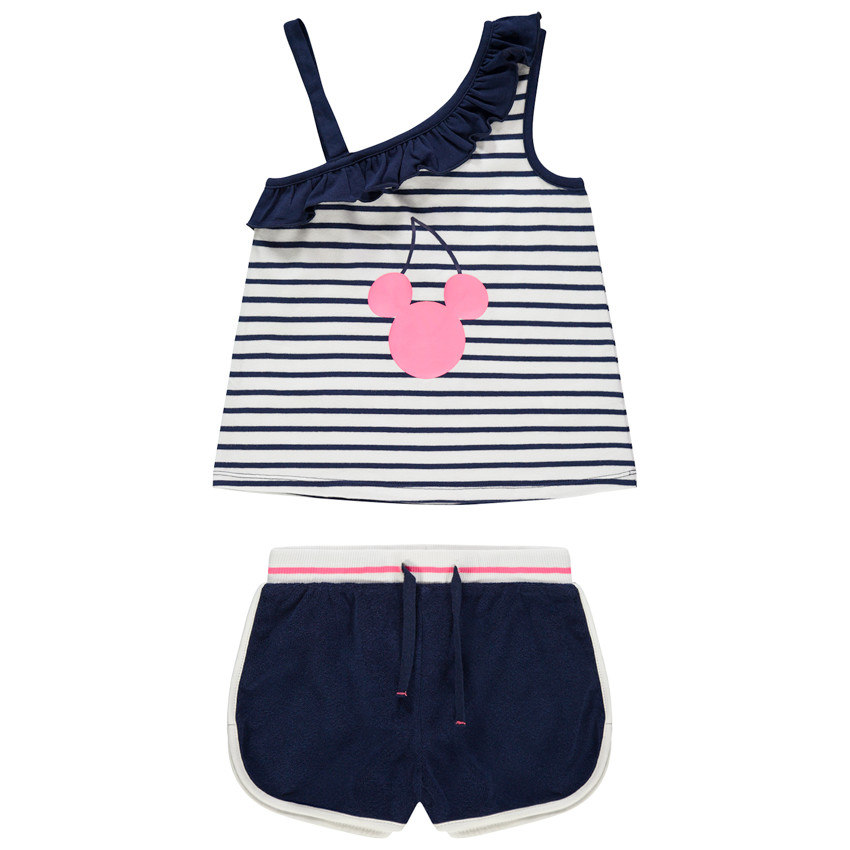 Σετ με αμάνικο μπλουζάκι ασύμμετρο ριγέ με σχέδιο Mickey Disney και σορτς 