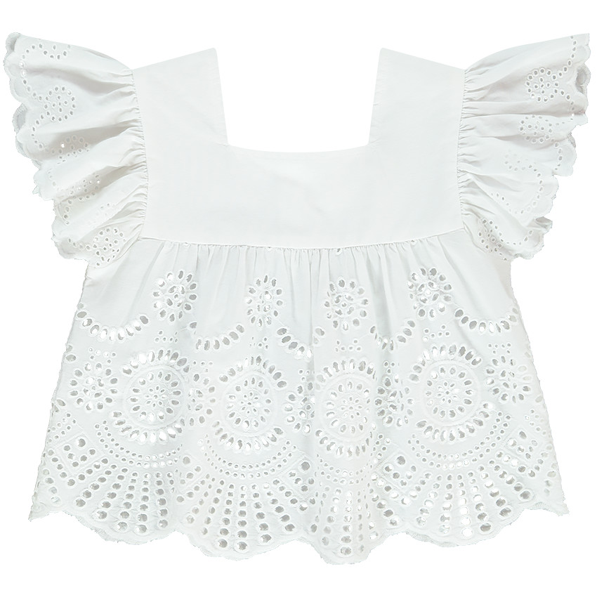 Τουνίκ από voile με φουσκωτά μανίκια και αγγλική κεντητική για κορίτσι 