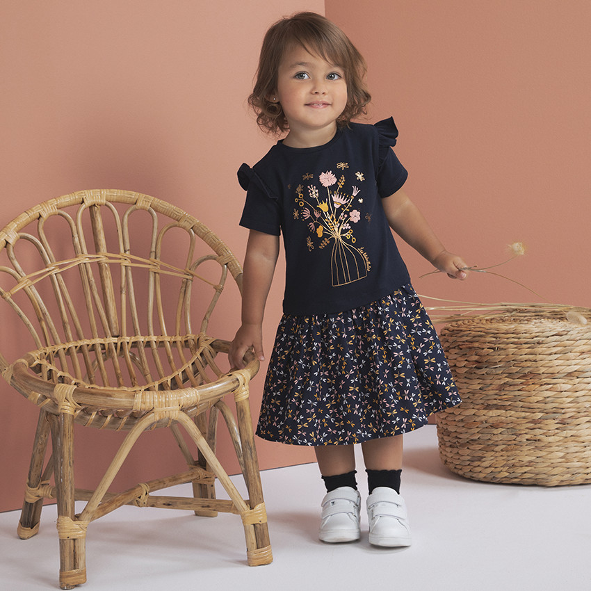 Φόρεμα πλεκτό κοντομάνικο effet 2-σε-1 